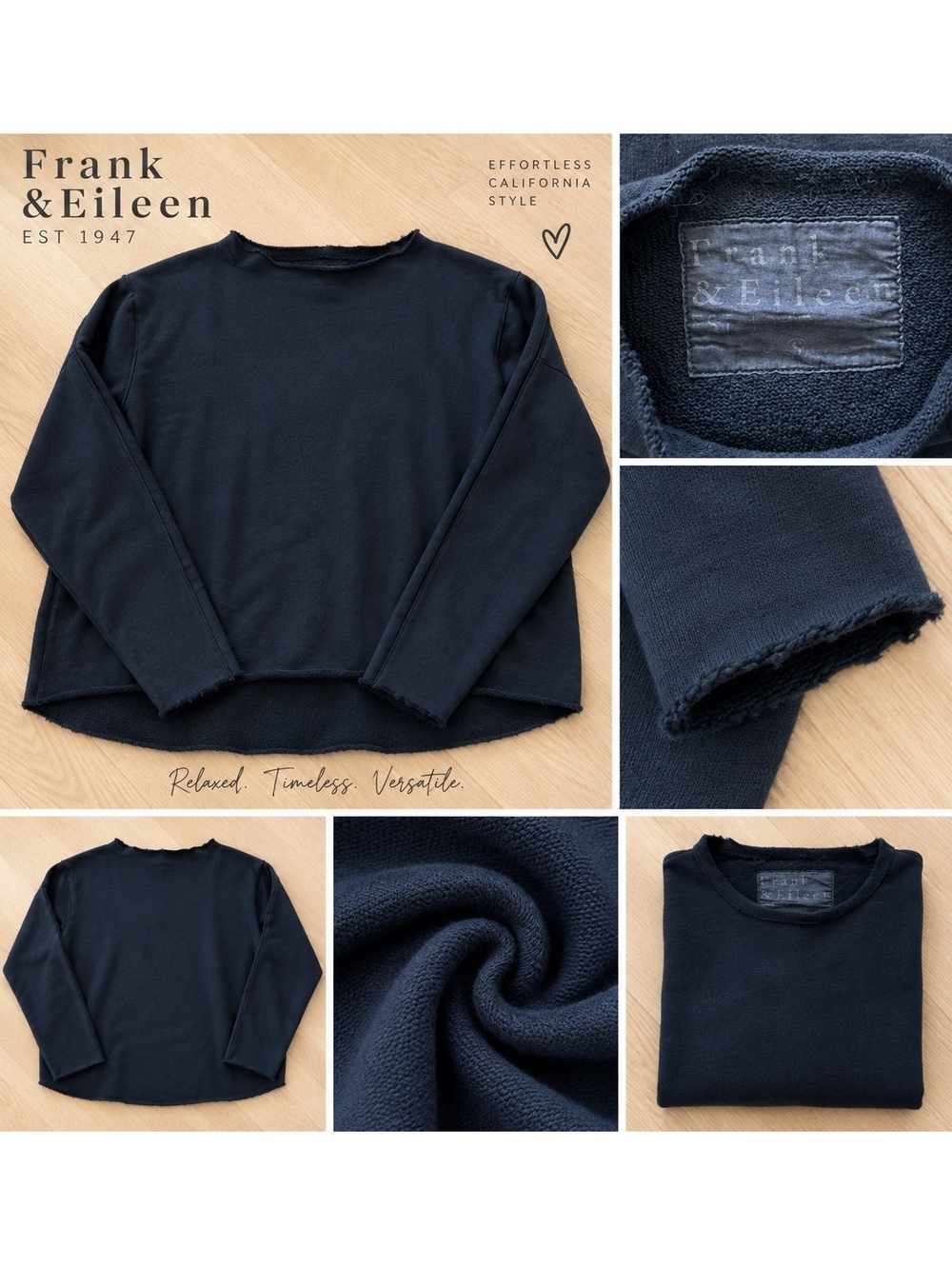 Frank & Eileen Blue Raw Edge Oversized Sweatshirt Pullover